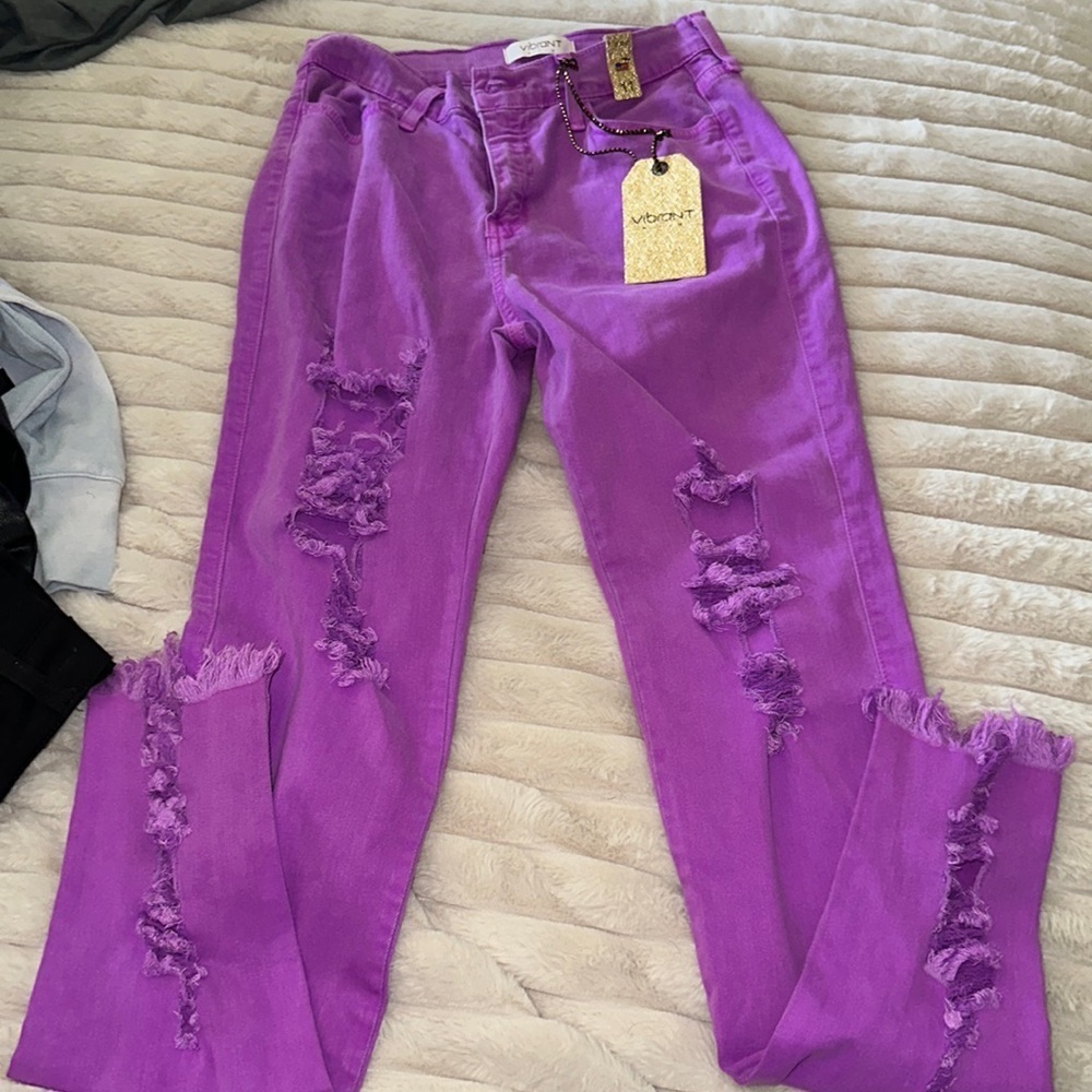 Vibrant size 11, purple, distressed jeans